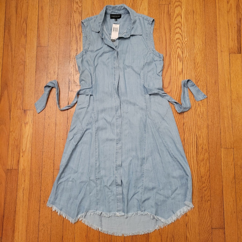 Premise Chambray Dress S Sleeveless Blue Jean Denim Shirt Dress New Modest Beach